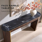 OKD Modern Fluted Console Table, 63" Long Narrow Entryway & Sofa Tables for Hallway, Tall Accent Table Behind Couch for Foyer Living Room, Dark Walnut