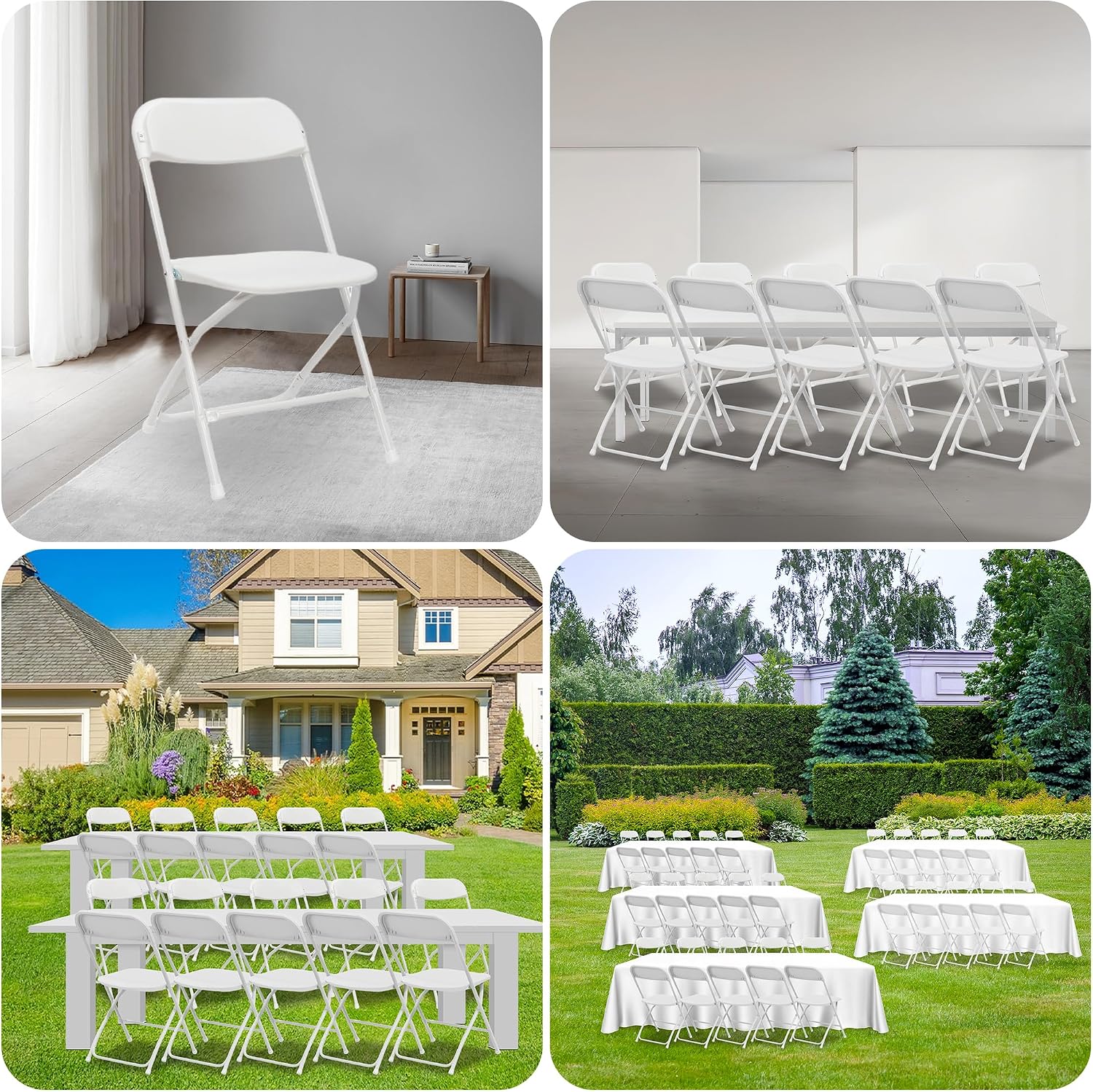 100 Pack Plastic White Folding Chairs with 350LBS Capacity, Foldable Commercial Seat with Steel Frame, Portable Indoor Outdoor Chairs for Office, Party, Events, Wedding, Kitchen, Dinning, School