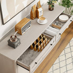 ONBRILL 63 Inch Buffet Cabinet with Storage, Curved Sideboard Cabinet with 2 Drawers and 4 Arched Doors, Storage Cabinets with Adjustable Shelves, Sideboard Buffet for Living Room, Kitchen, Grey Oak