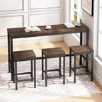 Harper & Bright Designs 4-Piece Dining Set with Long Table & 3 Stools, Space-Saving Design, for Kitchen/Living Room, Dark Brown