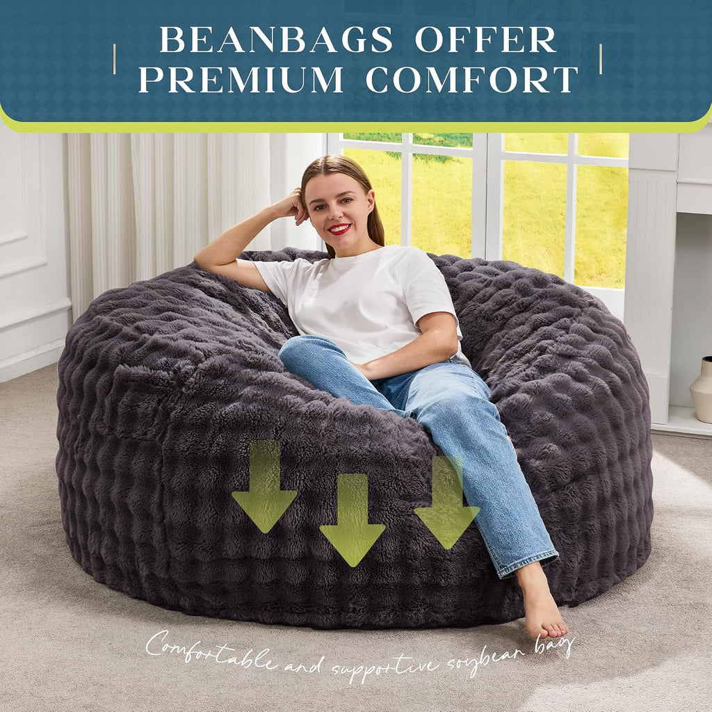 Hobestluk Bean Bag Chairs Beanbag Chair with Filler Adult Bean Bags with Fluffy & Machine Washable Cover, Giant Bean Bag Chairs for Aduts (Dark Grey, 4FT-44" x 44" x 24")