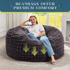 Hobestluk Bean Bag Chairs Beanbag Chair with Filler Adult Bean Bags with Fluffy & Machine Washable Cover, Giant Bean Bag Chairs for Aduts (Dark Grey, 4FT-44" x 44" x 24")