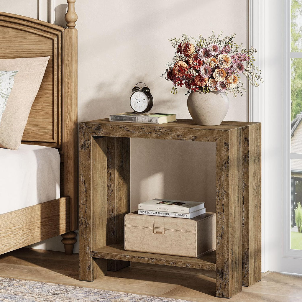 Tribesigns 2-Tier Narrow Side Table, Farmhouse Wooden Sofa End Table with Bottom Shelf, Skinny Accent Nightstand for Small Space, Living Room, Bedroom, Easy Assembly (1)