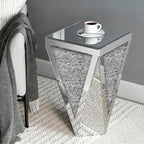 IKIFLY Mirrored Nightstand with Large Square Tabletop, Silver End Table with Crushed Diamonds, Modern Accent Beside Table for Living Room, Bedroom and Office