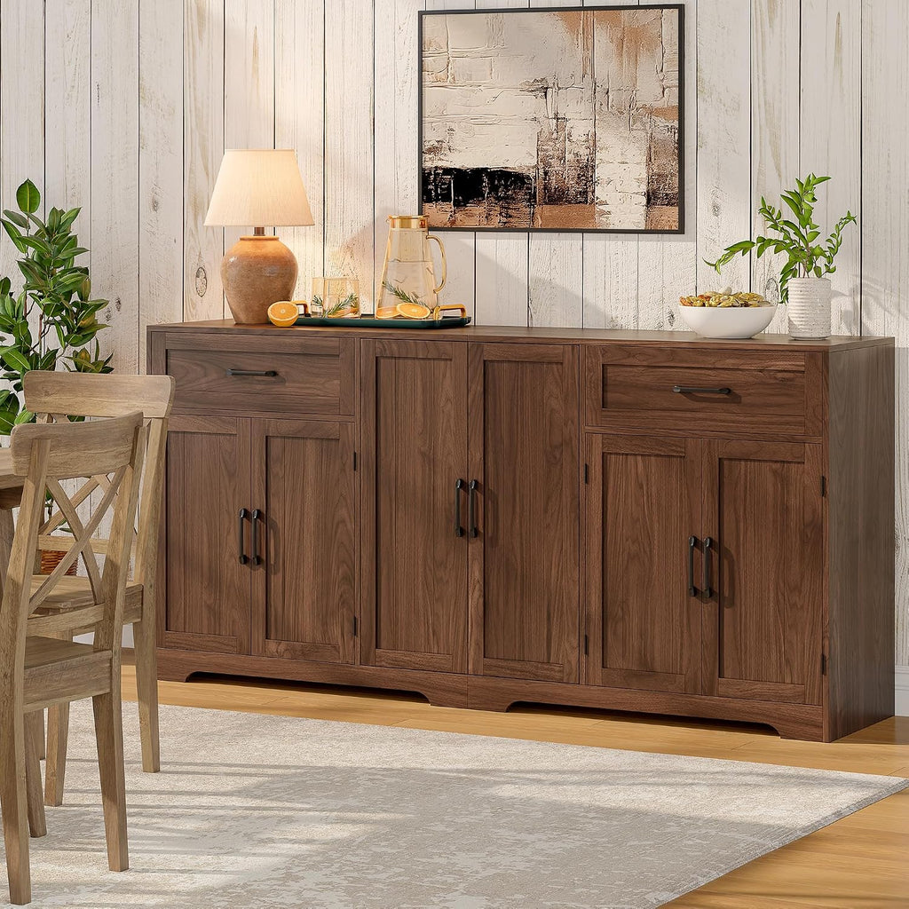 Whalefall 71" Farmhouse Sideboard Buffet Cabinet with Storage, Dark Brown | Large Coffee Bar with 2 Drawers & 6 Doors, Kitchen Credenza with Adjustable Shelves for Dining Room, Living Room TV Stand
