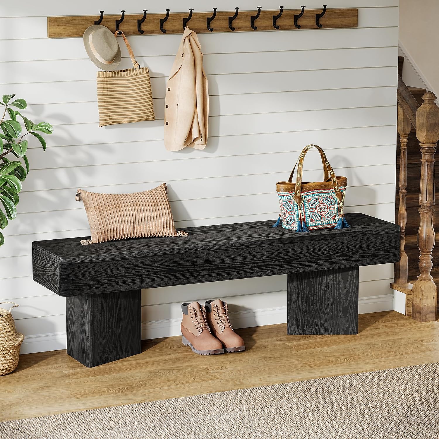 Tribesigns Black Entryway Bench, 47.24" Modern Shoe Bench with Sturdy Bases, Wooden Indoor Bench for Entry Way, Living Room, Bedroom