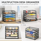 2 Pack 5-Tier Paper Organizer Letter Tray with Handle - Black Mesh Desk Paper Sorter File Organizer for Office, Home or School File Folder Holder