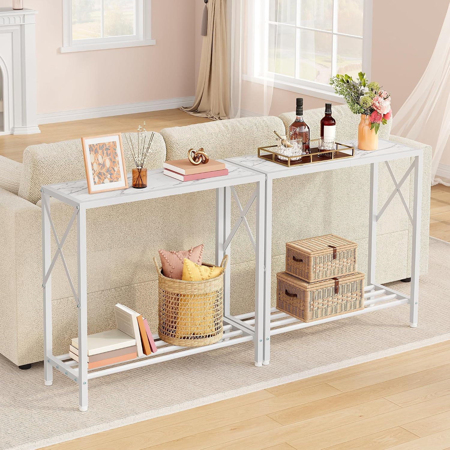 Tajsoon 28.3" Entryway Table, 2-Tier Small Consle Table for Entryway, Narrow Sofa Table with Shelves, Entrace Table for Hallway, Living Room, Corridor, Office, White