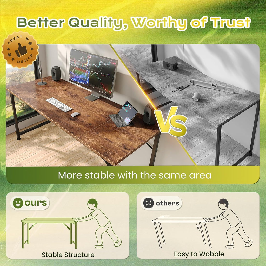 PRAISUN 55 Inch Computer Desk, Home Office Desk with Spacious Desktop, Modern Gaming Desk, Writing Study Table for Bedroom, Small Spaces, Work from Home Desk with Metal Frame, Rustic Brown