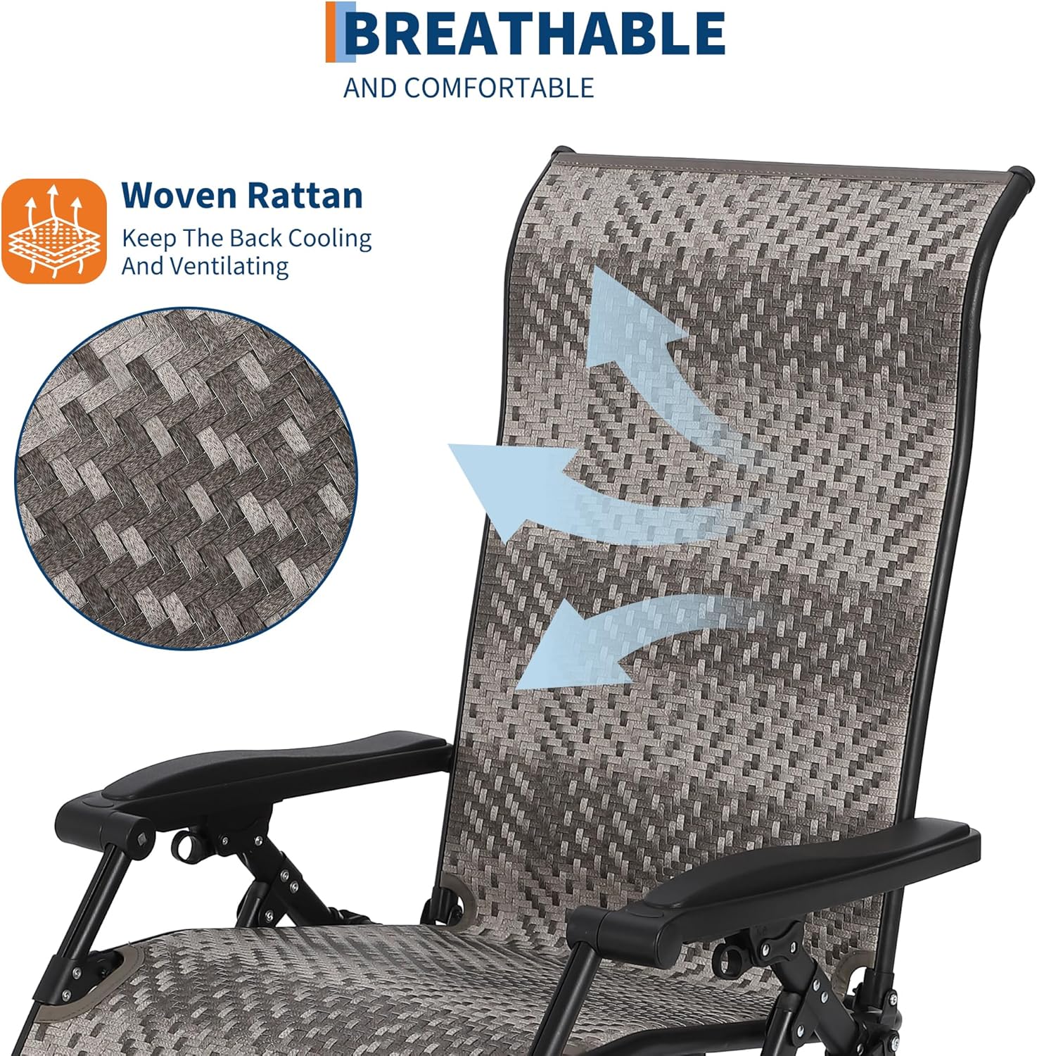 Rattan Chaise Lounge Chair with Widened Armrest Heavy Duty Wicker Adjustable Foldable Outdoor Patio Beach Camping Recliner Chair for Poolside Garden Backyard Lawn