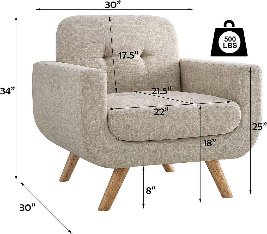 Rosevera Elena Contemporary Accent Armchair with Linen Upholstery Living Room Furniture, Natural