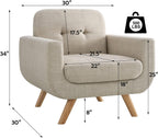 Rosevera Elena Contemporary Accent Armchair with Linen Upholstery Living Room Furniture, Natural