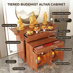Multi-Tier Personal Shrine Altar Table with Drawer Storage, Large Wooden Buddhist Shrine Cabinet with Pull-Out Shelf, Detachable Meditation Table (Sandalwood, 84.6" L * 26.8" W * 42.5" H in)