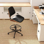Drafting Home Office Chair, Swivel Desk Chair with Bend Wood Backrest, Ergonomic Office Chairs with Adjustable Height and Footrest Ring for Bar Lab Counter Height Desk and Drawing (Blcak)