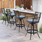 Pellebant Swivel Aluminum Outdoor Bar Stools Set of 4, 30" Patio Bar Height Bar Stools with Sunbrella Cushion & Back, Anti-Rust Barstools for Deck Backyard Garden, Spectrum Denim