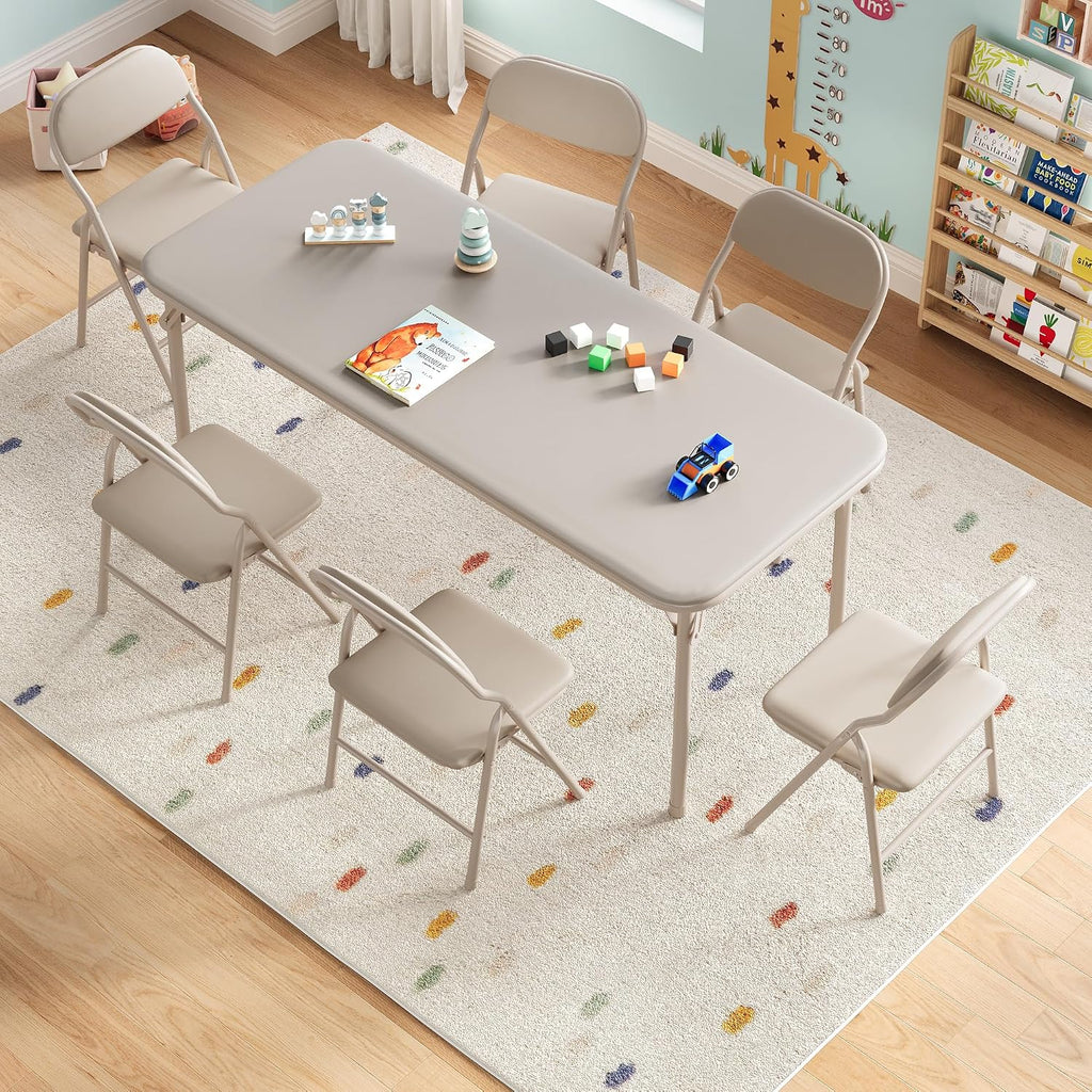 IDEALHOUSE 7 Piece Folding Kids Table and Chairs Set, Activity Table Set | 7 Piece Set for Dining Room,Daycare,Classrooms