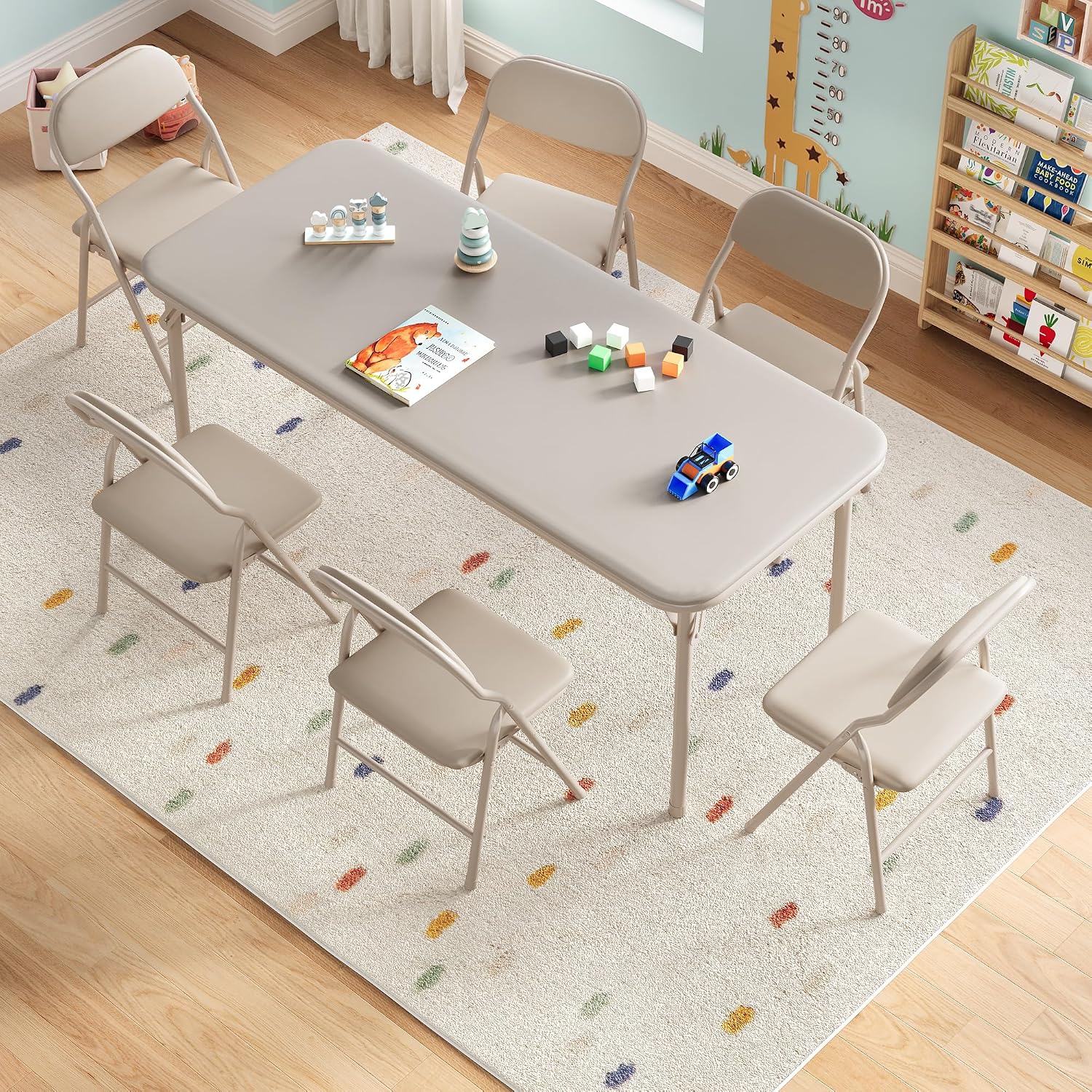 IDEALHOUSE 7 Piece Folding Kids Table and Chairs Set, Activity Table Set | 7 Piece Set for Dining Room,Daycare,Classrooms