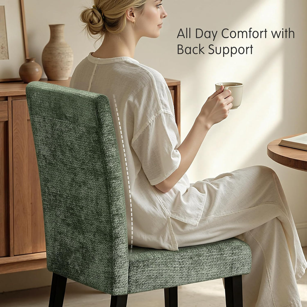 CHUN YI Upholstered Dining Chairs Set of 4, Fabric Dining Room Chairs with Solid Wood Legs, Modern Kitchen Chairs for Farmhouse Living Room Restaurant & Cafe, Green