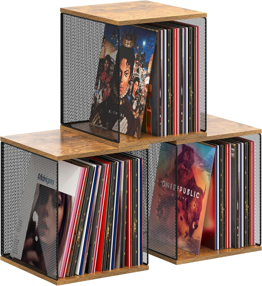 Dmevkic 3 Cube Vinyl Record Storage DIY Stackable 120-150 Records Visualize Album Storage Record Storage Crate