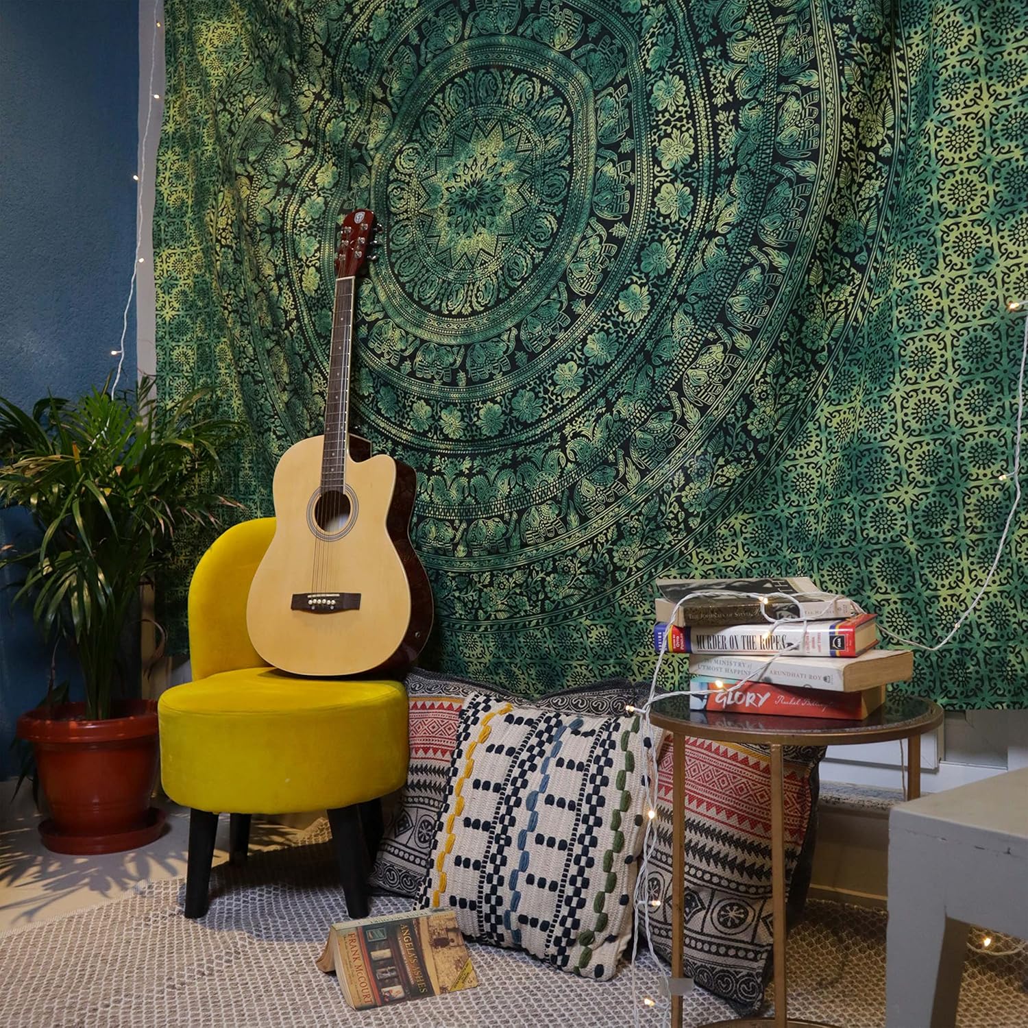 Craft Trade Indian Cotton Mandala Wall Hanging Tapestry for Aesthetic Boho Hippie Living Room, Meditation & Bedroom Décor - Green - 54x84 Inches