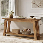 LITTLE TREE 70.9" Solid Wood Console Table for Entryway, 2-Tier Sofa Table Behind Couch, Farmhouse Entryway Table for Living Room, Bedroom, Foyer, Brown