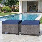 Kullavik Outdoor Ottoman Set of 2,All-Weather PE Wicker Outdoor Footstool with Thickened Cushions for Garden,Backyard,Deck,Porch,Poolside,Navy Blue