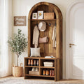 Tribesigns Arched Hall Tree with Bench and Shoe Storage, 70.87" H Tall Coat Rack with Shoe Storage Bench, 4-in-1 Entryway Coat Rack with 4 Hooks & Storage Cubbies, for Mudroom, Hallway, Bedroom, Brown