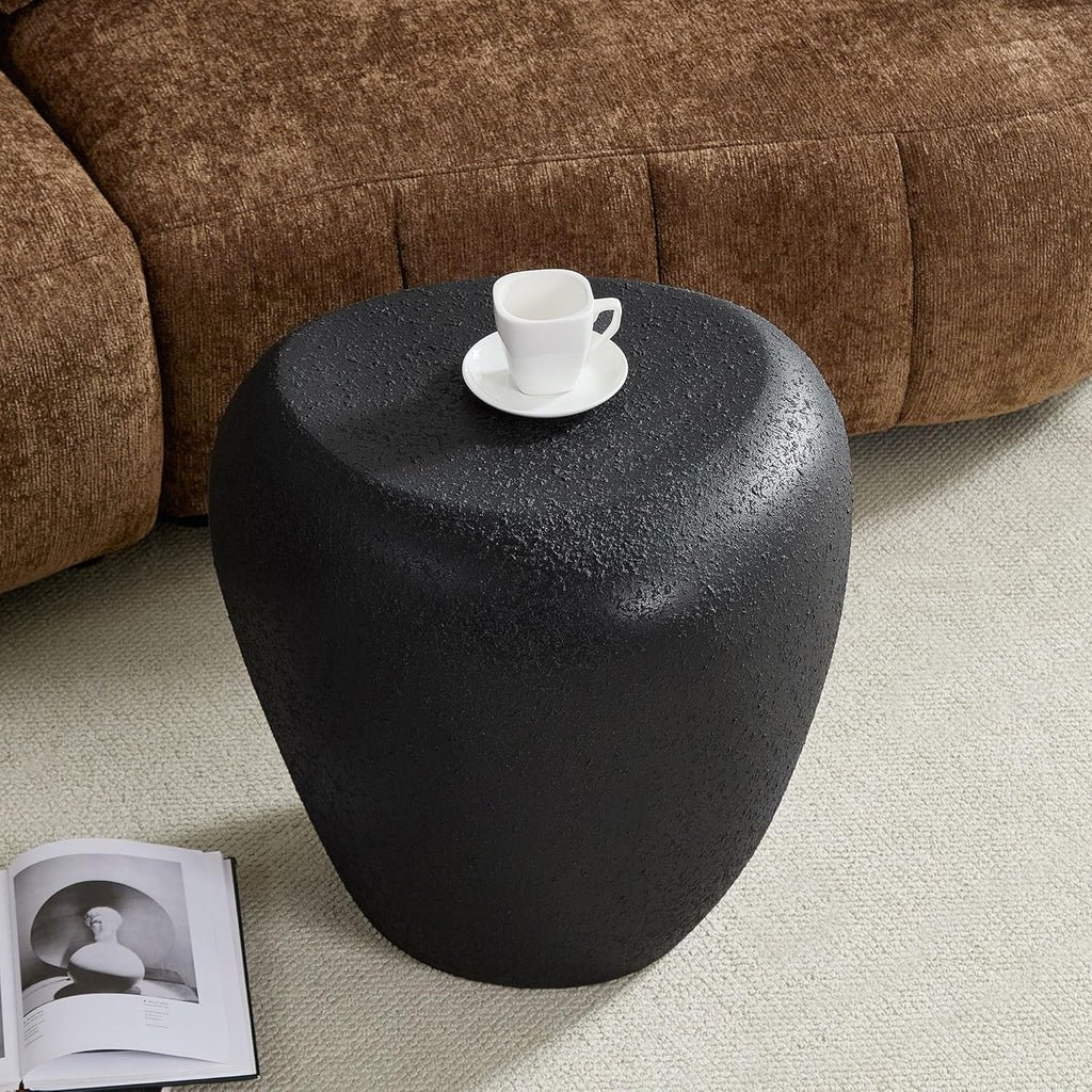 KEIKI 19" Fiberglass Irregular Matte End Table with Faux Rocks Design, Modern Style Side Table, No Assembly Required, for Apartment, Living Room, Bedroom, Reception Room, Office, Black