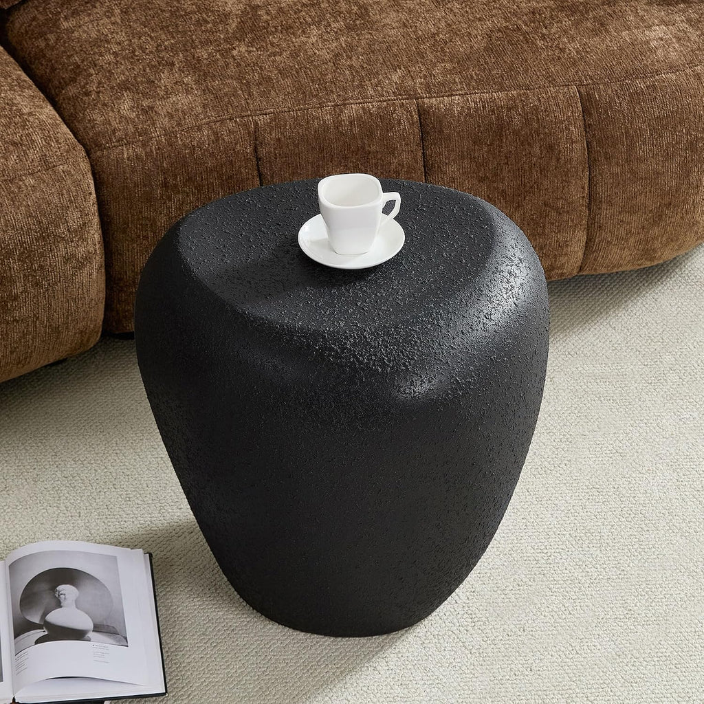 19.29" Fiberglass Irregular Side Table, Faux Rocks Matte Finish Vintage End Table, No Assembly Needed, Waterproof & Scratch-Resistant for Living Room Bedroom Office,Black