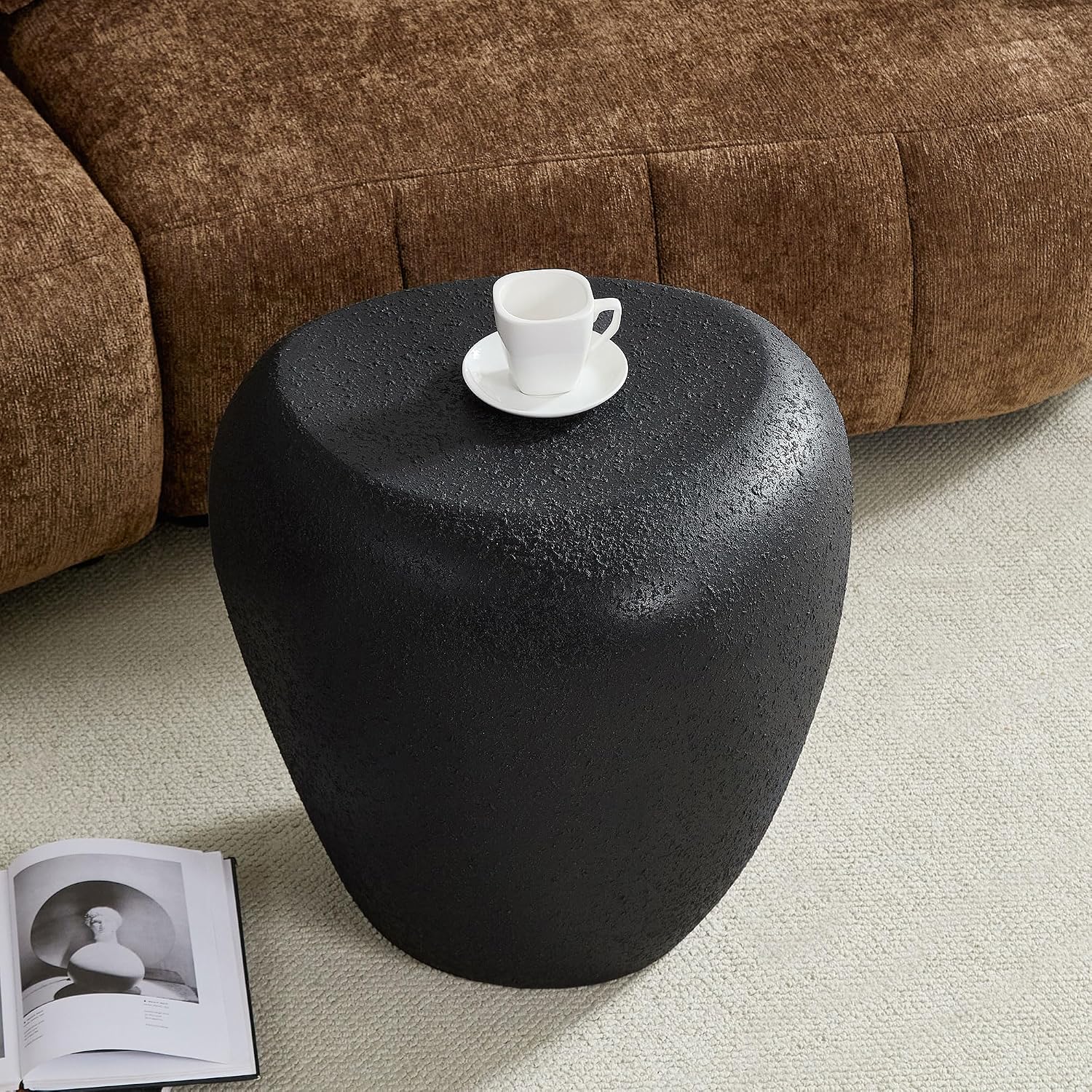 End Tables Faux Marble Side Table Modern Small Accent Table for Sofa Couch,Bedside,Nightstand for Small Place,Drum
