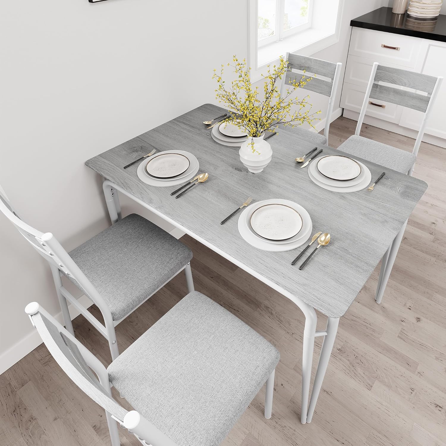 Dining Table for 4, Small Table and Chairs Set of 4, Square Dinette Set for 4, Dinner Table Set, 5 Piece Kitchen & Dining Room Sets for Small Space, Apartment (White, Dining Table with 4 Chairs)