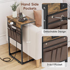 Vagusicc C Shaped End Table with Charging Station, 28" Tall Couch Side Table, Sofa Table Beside Table, Slide Under Sofa Arm C Table for Small Spaces, TV Tray Table for Living Room, Bedroom, Brown