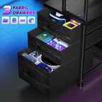 55''Gaming Desk L Shaped Desk with 3 Fabric Drawers & Shelves, Reversible Computer Desk with Remote LED Lights, Power Outlet and PC Stand of Home Office Desk for Bedroom,Dorm,Gaming Room,Black