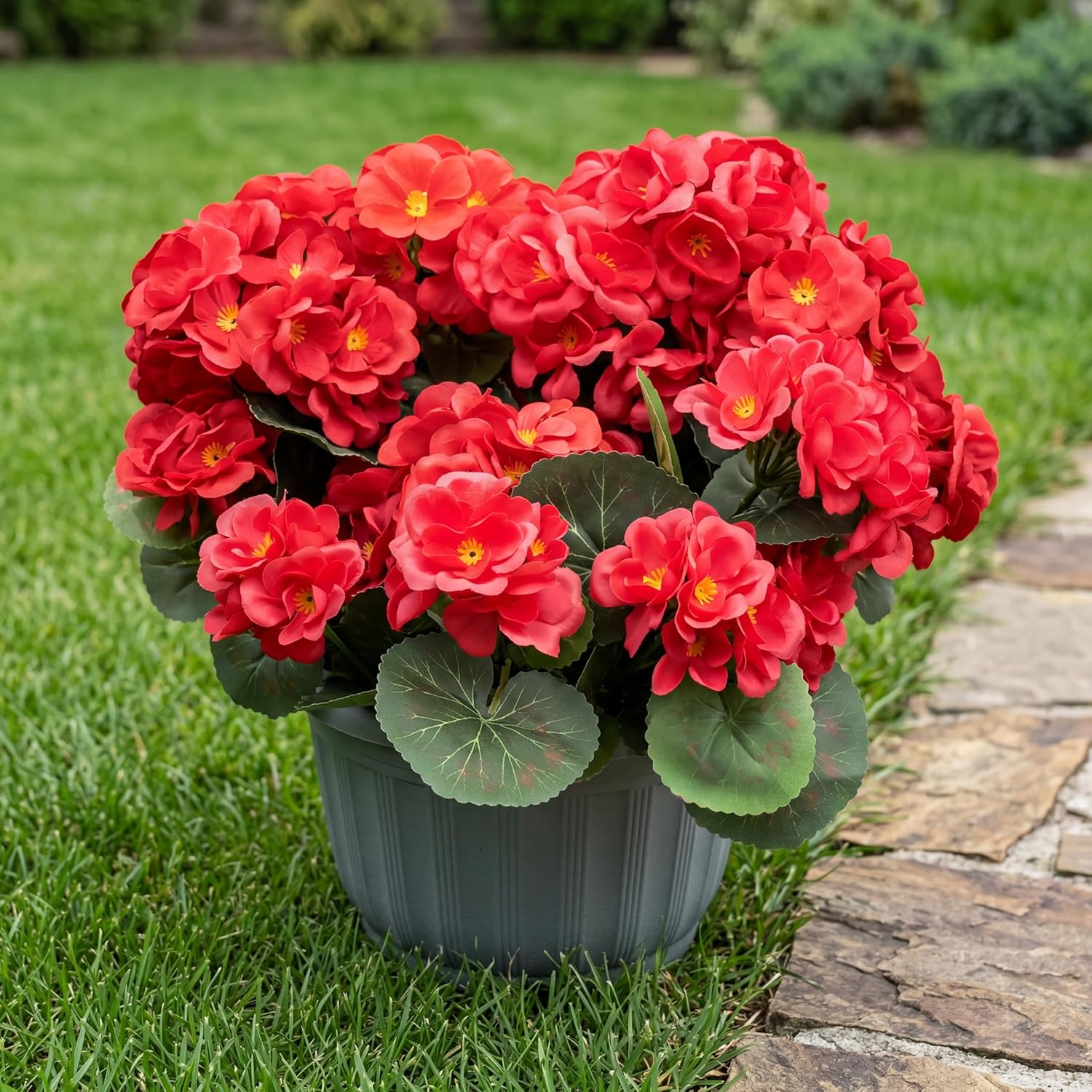 Artificial Geranium Fake Flowers for Outdoors Decoration, 4 Bundles Silk Geraniums Red Flower UV Resistant Look Real Faux Plants for Front Door Garden Porch Planter Patio Balcony Yard Indoor Home
