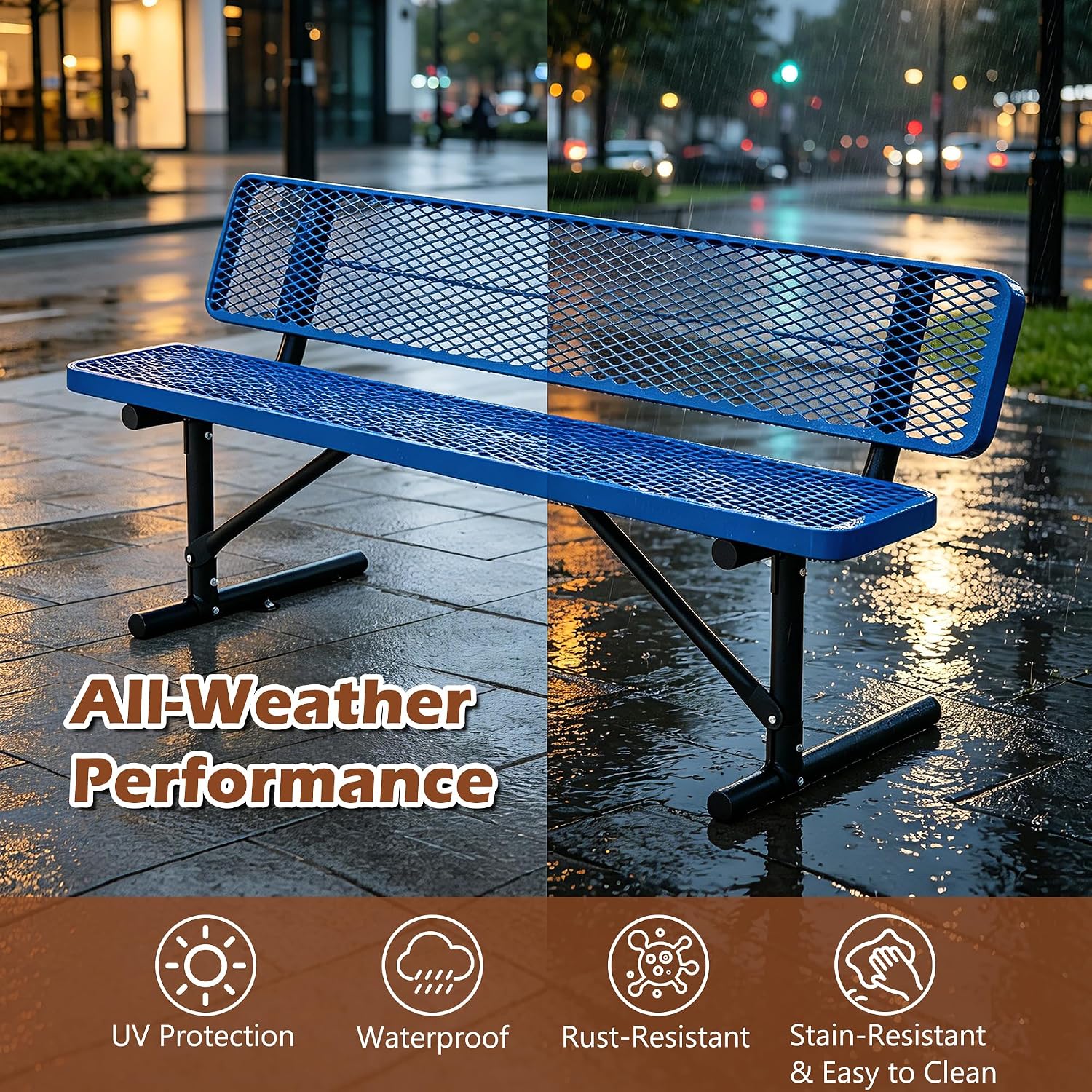 ZeHuoGe 72" Heavy Duty Metal Picnic Bench for 3-4 Adults, 882 LBS Outdoor Bench with Diamond Mesh Top – for Garden, Patio, Park, School, Commercial