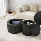 Nesting Coffee Table Set of 2, Modern Round Black Wood Coffee Table with Built-in Storage, Mid-Century Accent Side Table for Living Room, Kitchen, Small Apartment