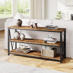 IDEALHOUSE Industrial Entryway Table, 47 in Narrow Long Console Table with Storage, 3 Tier Wood Console Table for Living Room, Farmhouse Sofa Tables Behind Couch, Hallway Table for Foyer-Brown