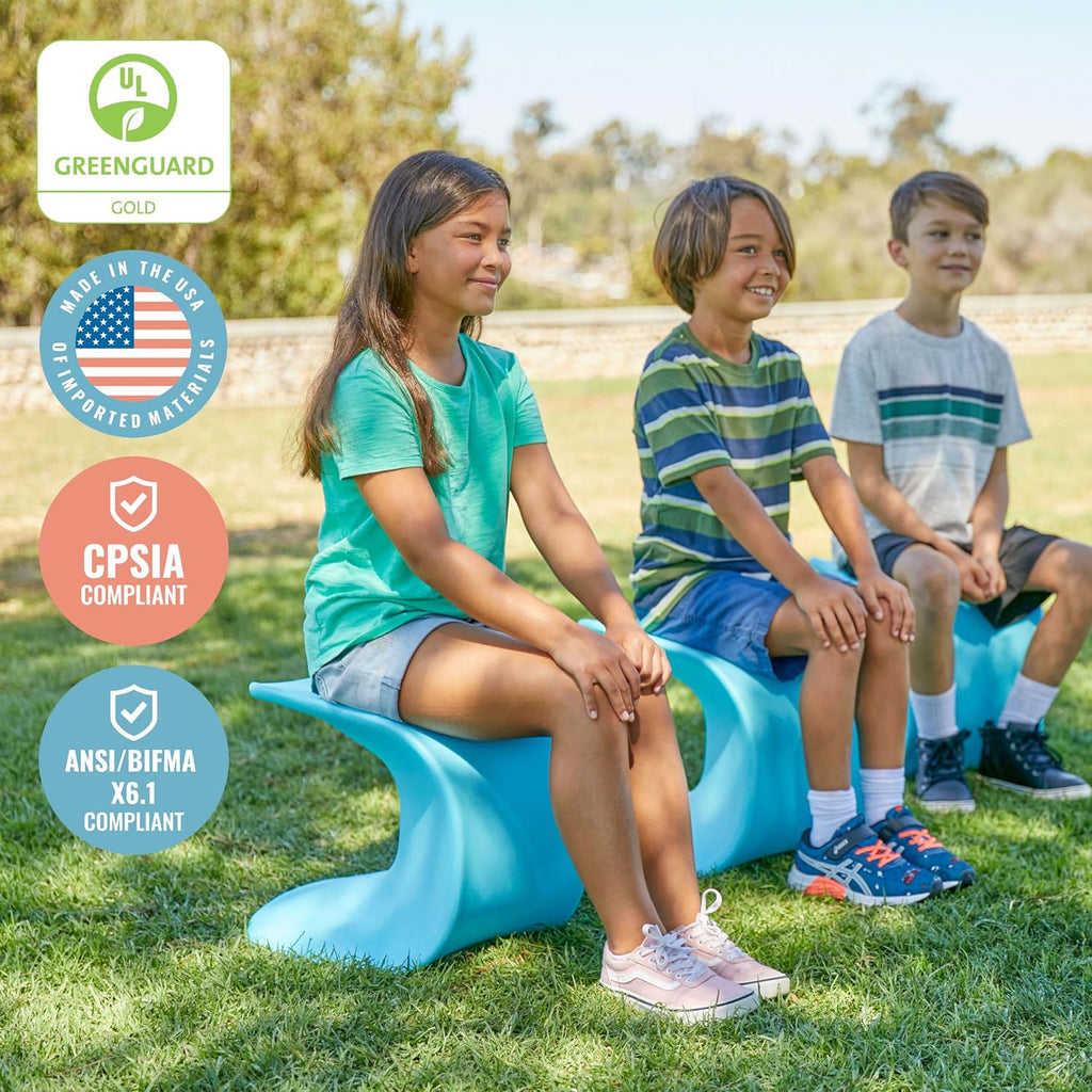 ECR4Kids Wave Seat Perch Stool, 14in - 15.1in Seat Height, Flexible Seating, Blue, 2-Pack