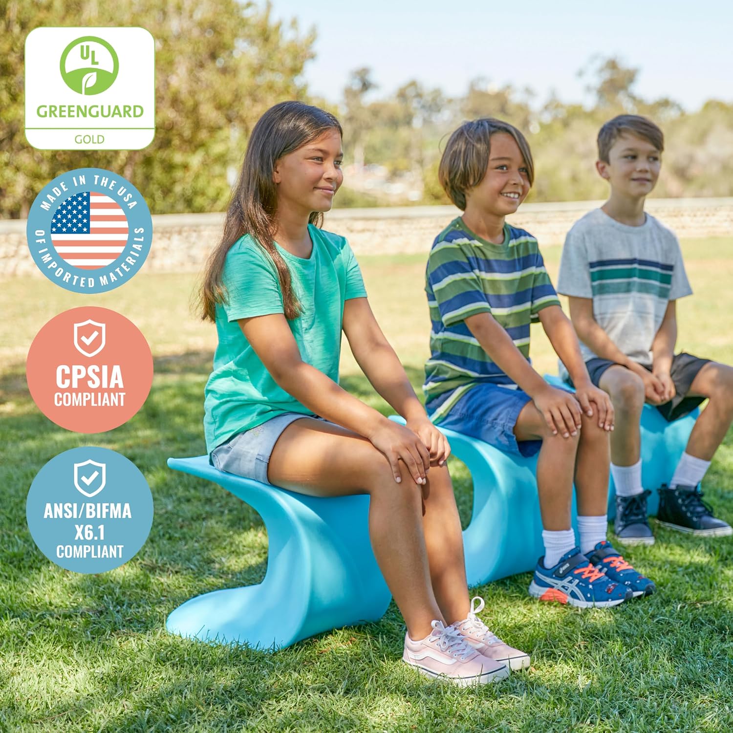 ECR4Kids Wave Seat Perch Stool, 14in - 15.1in Seat Height, Flexible Seating, Blue, 2-Pack