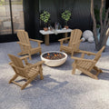 Kingdura Foldable Adirondack Chair, Portable HDPE All Weather Resistant Outdoor Patio Chairs, Wooden Textured with Cup Holder, 380LBS Capacity for Poolside, Backyard, Deck, Fire Pit (Brown)