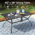 PHI VILLA Outdoor Dining Table for 6, 60" Long Rectangular Metal Wrought Iron Table with Umbrella Hole, All-Weather Large Furniture for Patio, Backyard, Porch