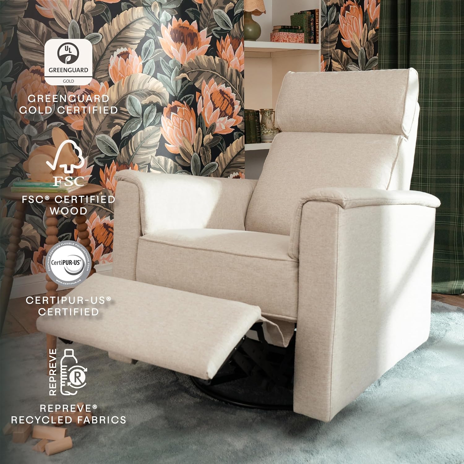 Namesake Willa Plus Power Recliner Glider, Performance Beach Eco-Weave | GREENGUARD Certified Recliner w/ 270° Swivel - Built-in USB Charging Port w/ Adjustable Headrest - Water & Stain Resistant