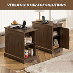End Tables Set of 2 with Charging Station,Narrow Side Table with Storage for Sofa Couch or Bed Side, Farmhouse Nightstand with Wood Door for Bedroom Living Room(Walnut)