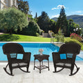 Jeco 3 Piece Rocker Wicker Chair Set, Espresso