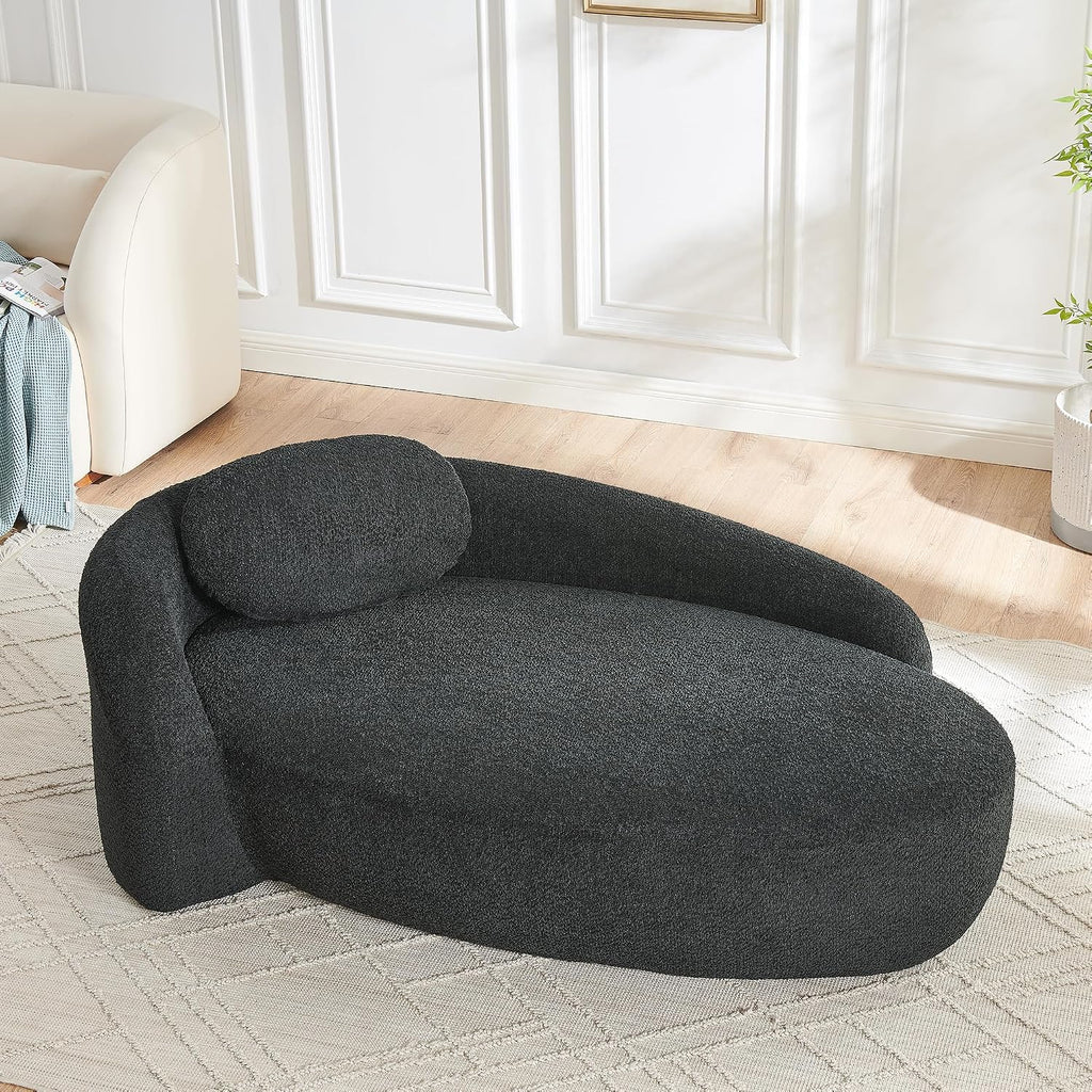 Full Foam Chaise Lounge Chair Indoor, Boucle Upholstered Boneless Chaise Lounge Sofa Bed, Right Facing Leisure Cloud Recliner Couches Sleeper Daybed for Living Room