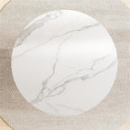 White Dining Table 43.30" Round Kitchen Table with Imitation Marble Grain Top & PU Leather Iron Pedestal,Modern Faux Marble Dinner Furniture for Kitchen Dining Room/Meeting Room