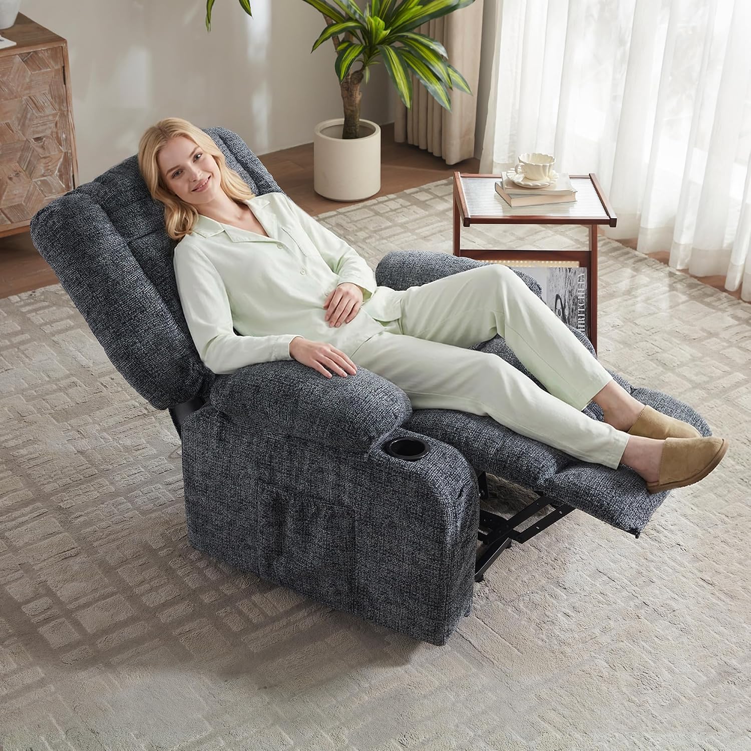 Massage Rocking Recliner Chair, Ergonomic Recliners Sofa with Vibration Massage & Heat, Rocking Chair Nursery Reclining Sofa with 2 Cup Holders, Side Pockets for Living Room Bedroom