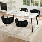 Velvet Dining Chairs Set of 4, Woven Upholstered Side Chairs with White Metal Legs, Modern Accent Chairs Kitchen & Dining Room Chair for Bedroom Living Room (Black + White Legs, Set of 4)