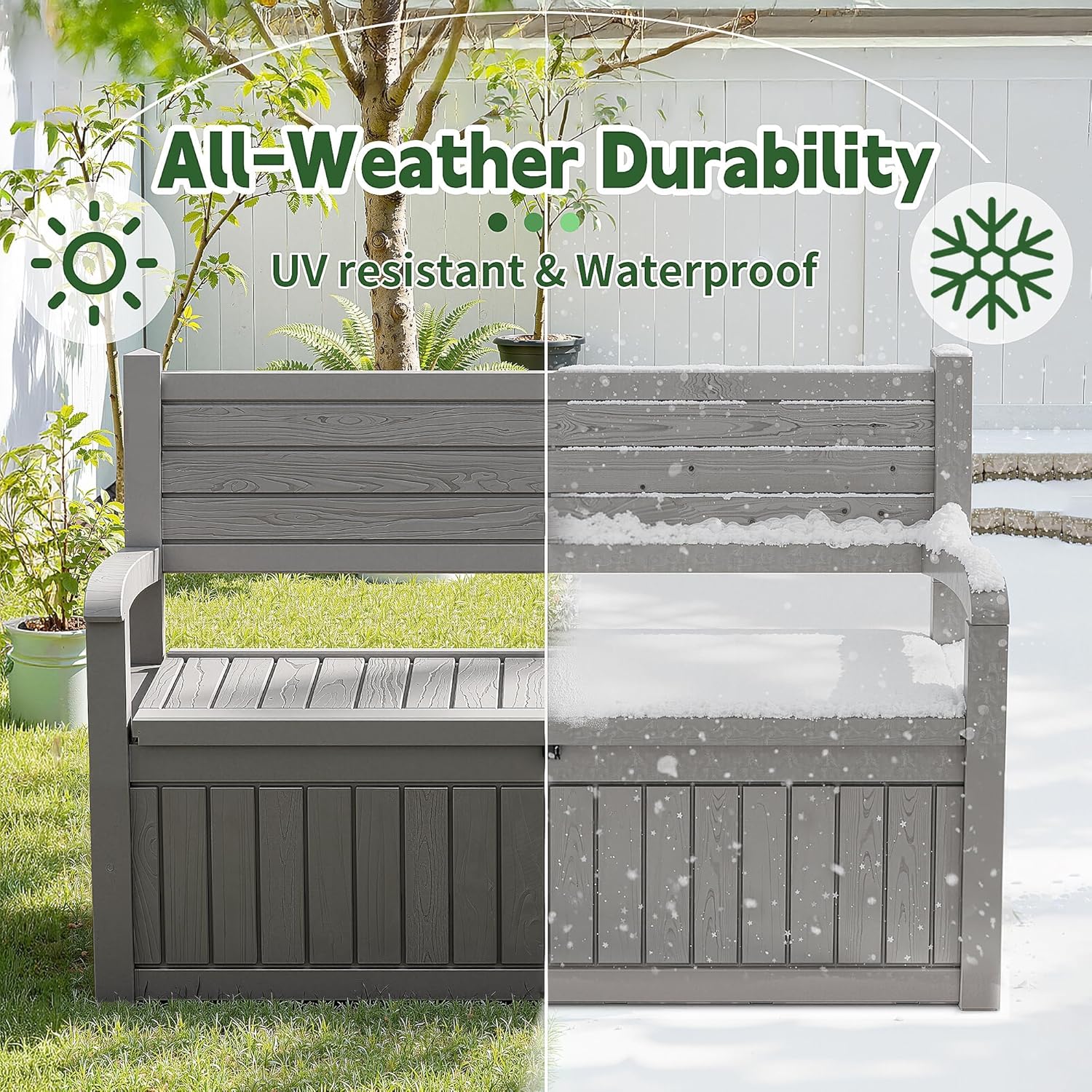 80 Gallon Outdoor Storage Bench Spacious Storage Box Waterproof Resin Deck Box Lockable for Patio, Garden, Livig Room & Outdoor Spaces（Grey）