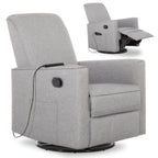 Evolur Raleigh Glider with Massager in Charcoal, Upholstered Plush Seating 360° Swivel Glider Rocking Chair, FSC Certified, Greenguard Gold & JPMA Certified Nursery Glider Recliner